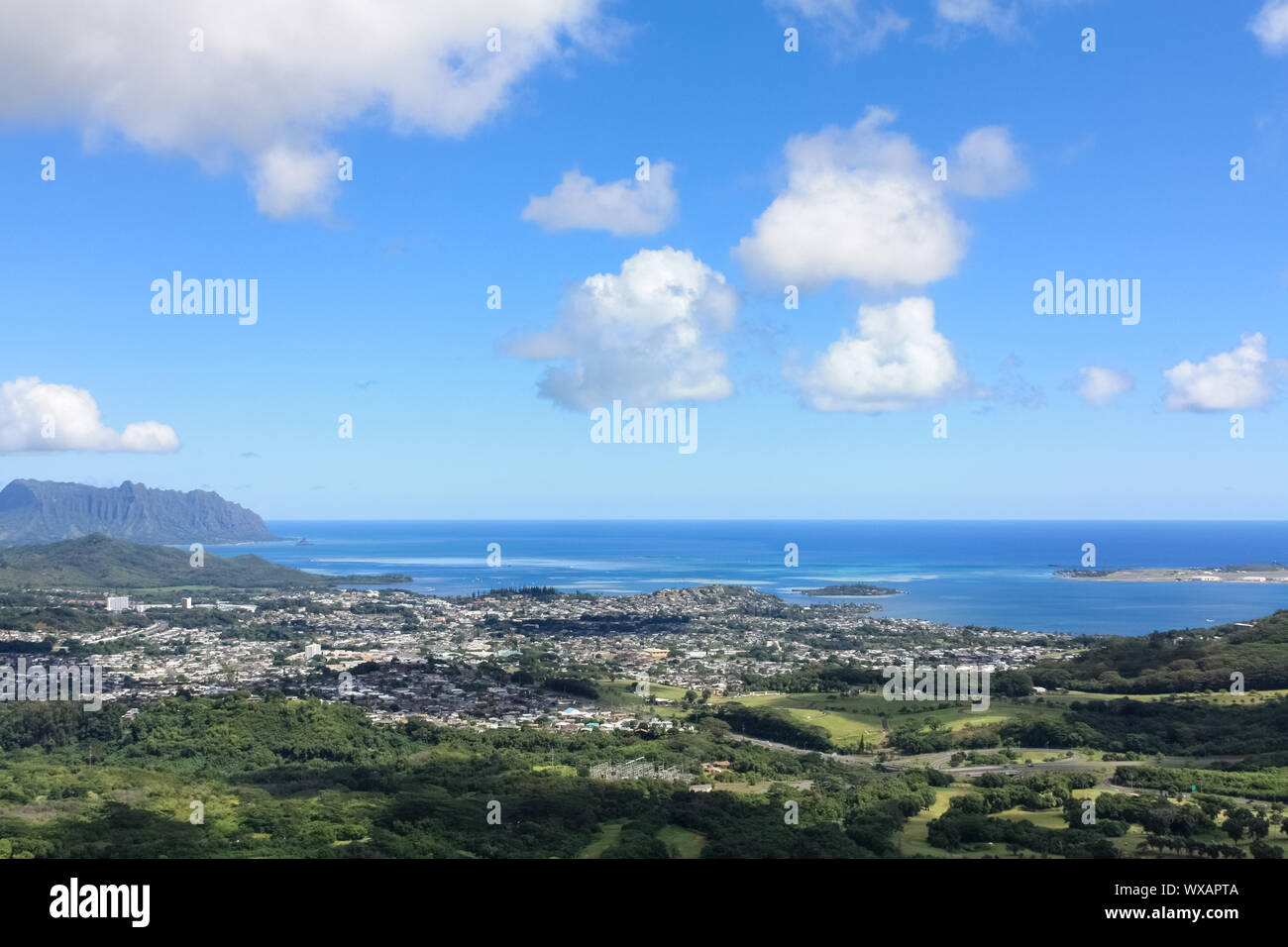 Hawaii pali lookout scenario Foto Stock