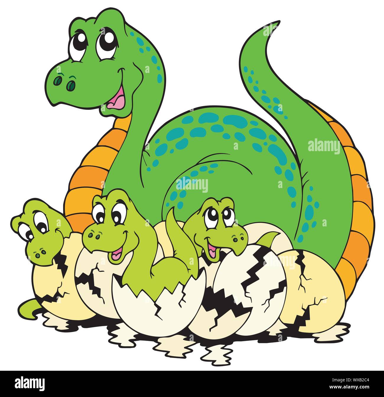 Dinosauro mom con graziosi neonati Illustrazione Vettoriale