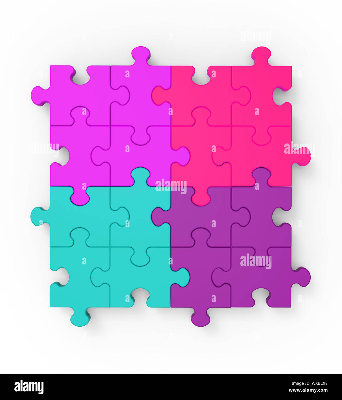 Puzzle multicolore Square rappresenta il completamento e la connettività Foto Stock