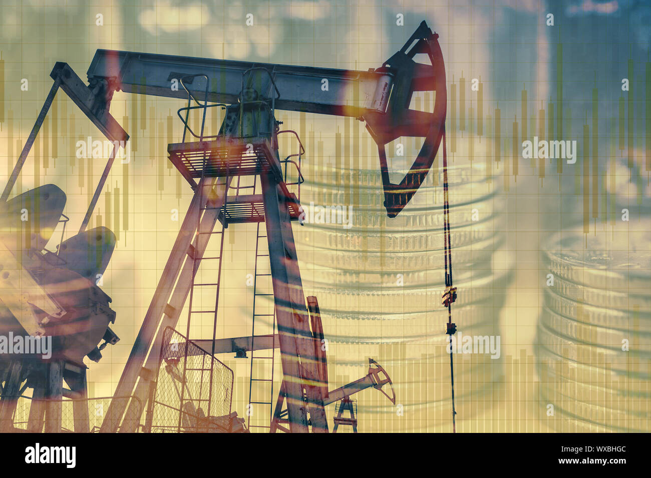 Industria petrolifera e del gas, business e il contesto finanziario. Miniere, raffineria di petrolio industria e mercato azionario concetto. Foto Stock