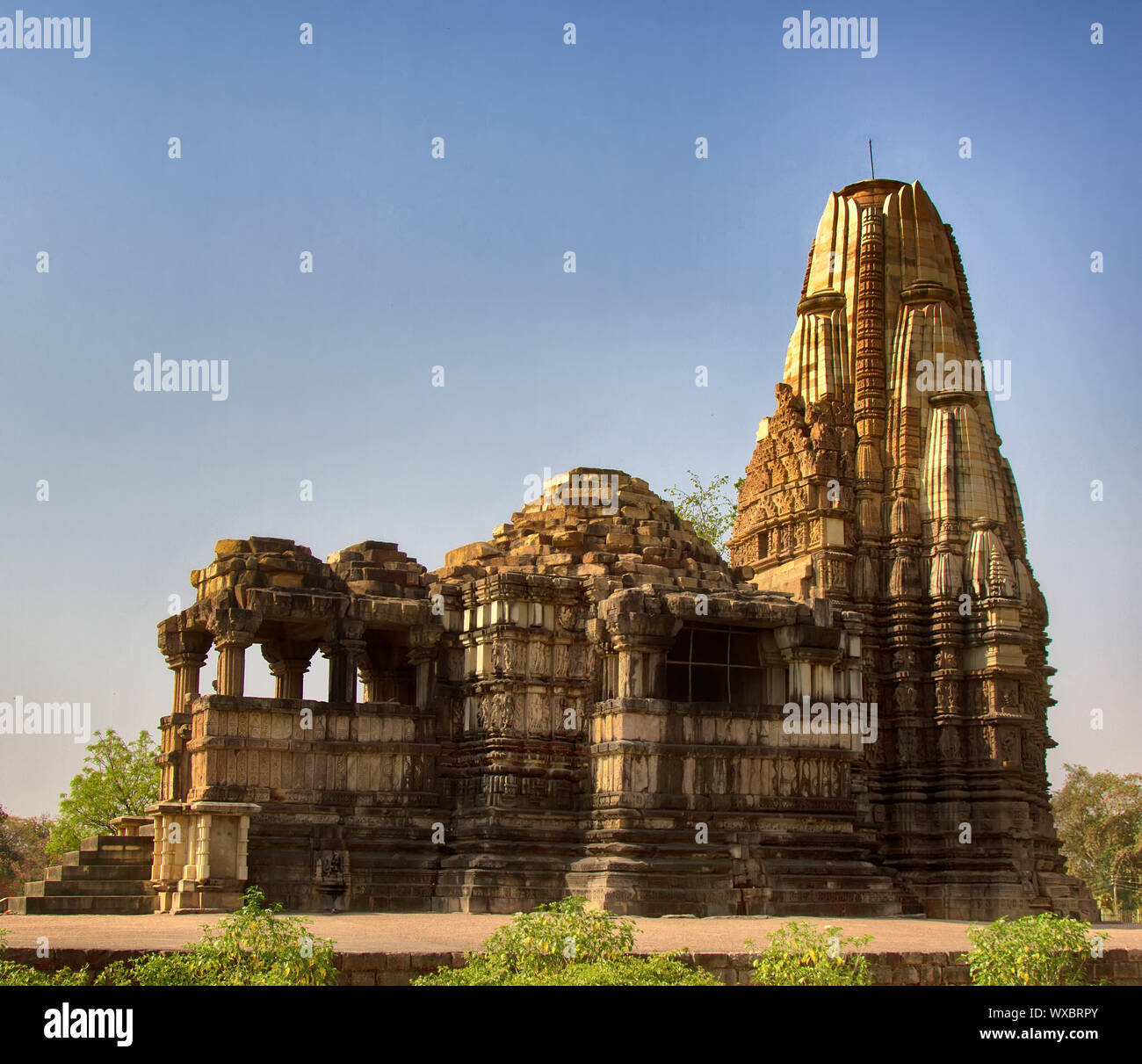 Templi indù di amore in Kajuraho. Retrò foto a colori Foto Stock