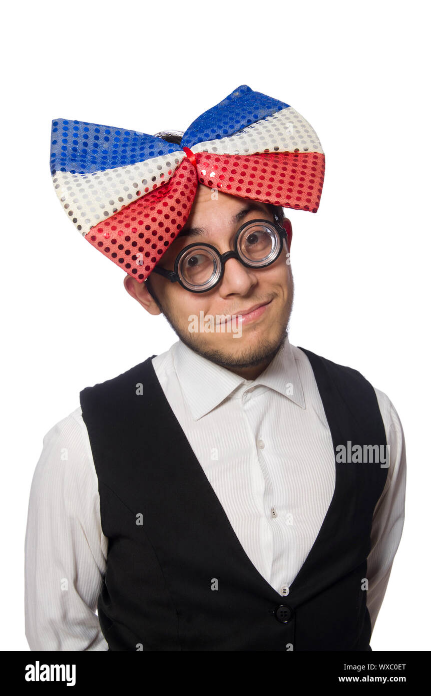 Funny Man con il gigante bow tie Foto Stock