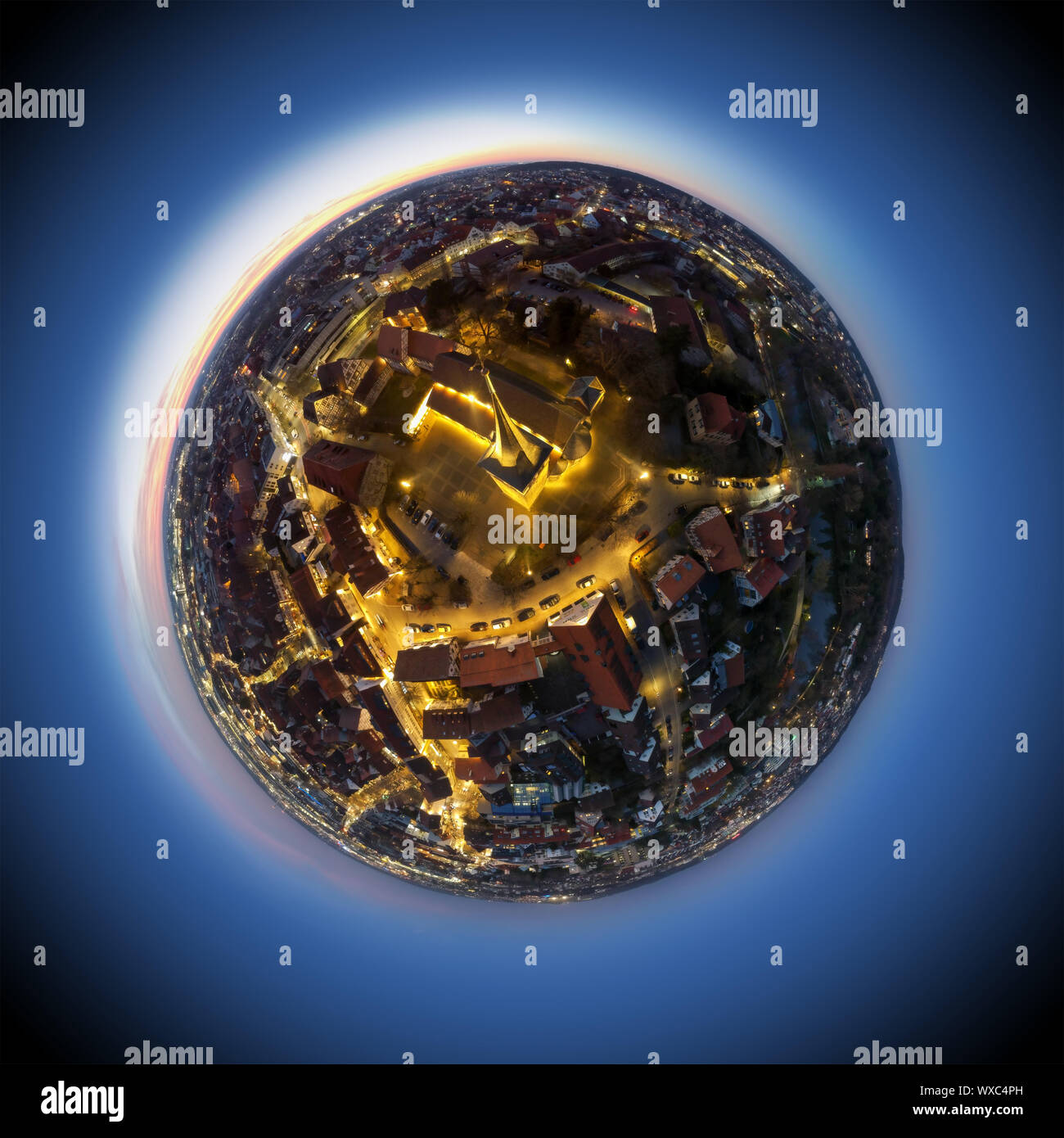 Piccolo pianeta di Sindelfingen di notte Foto Stock
