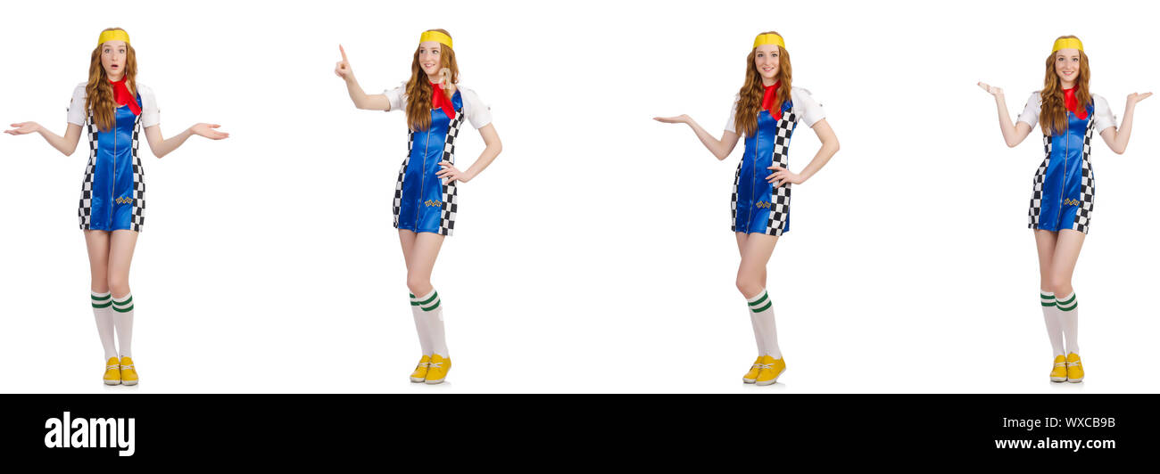 Bella donna in abito a scacchi Foto Stock