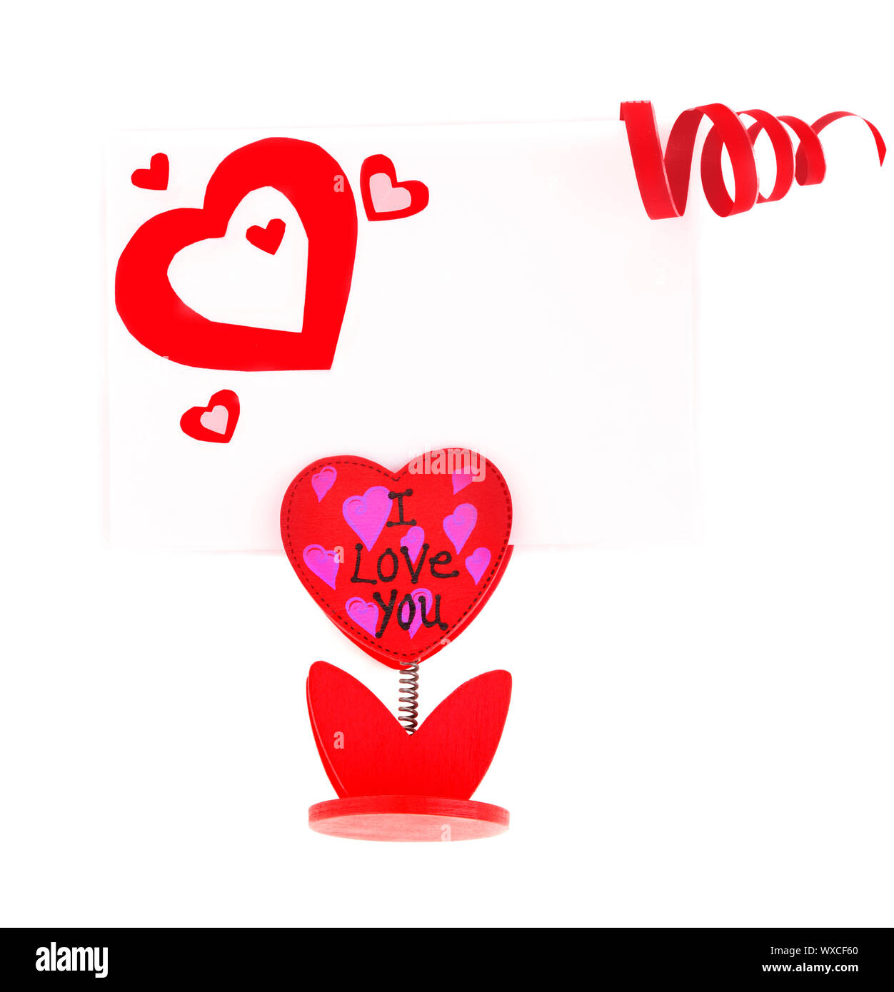 Scheda vuota con cuore rosso Foto Stock