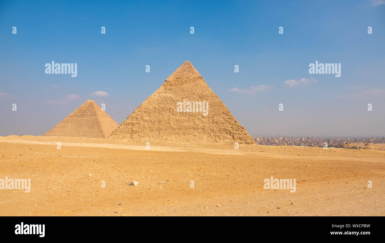 Piramidi di Giza Cairo Egitto Foto Stock