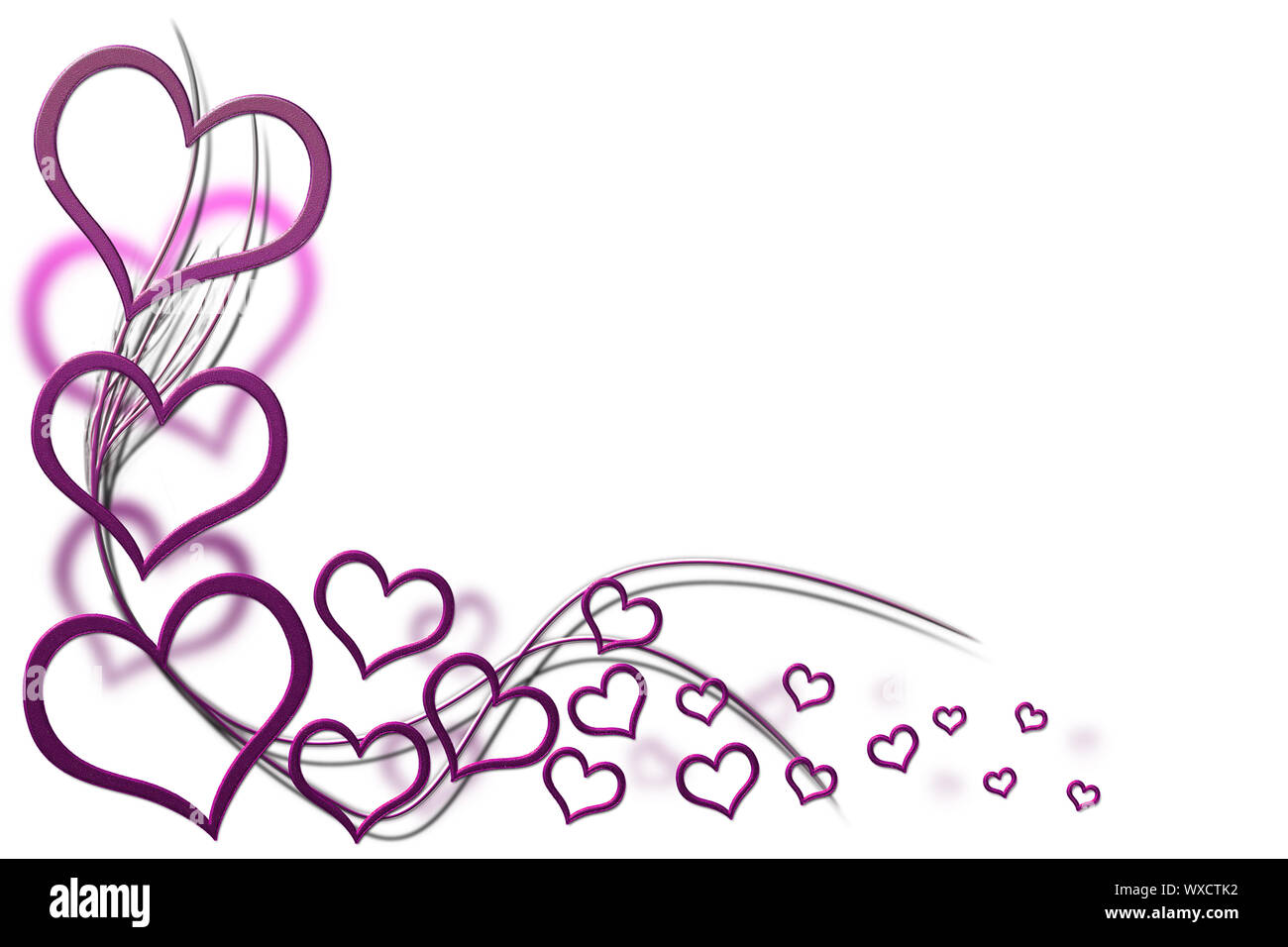 Il giorno di San Valentino sfondo per i vostri disegni con cuori viola e volute Foto Stock