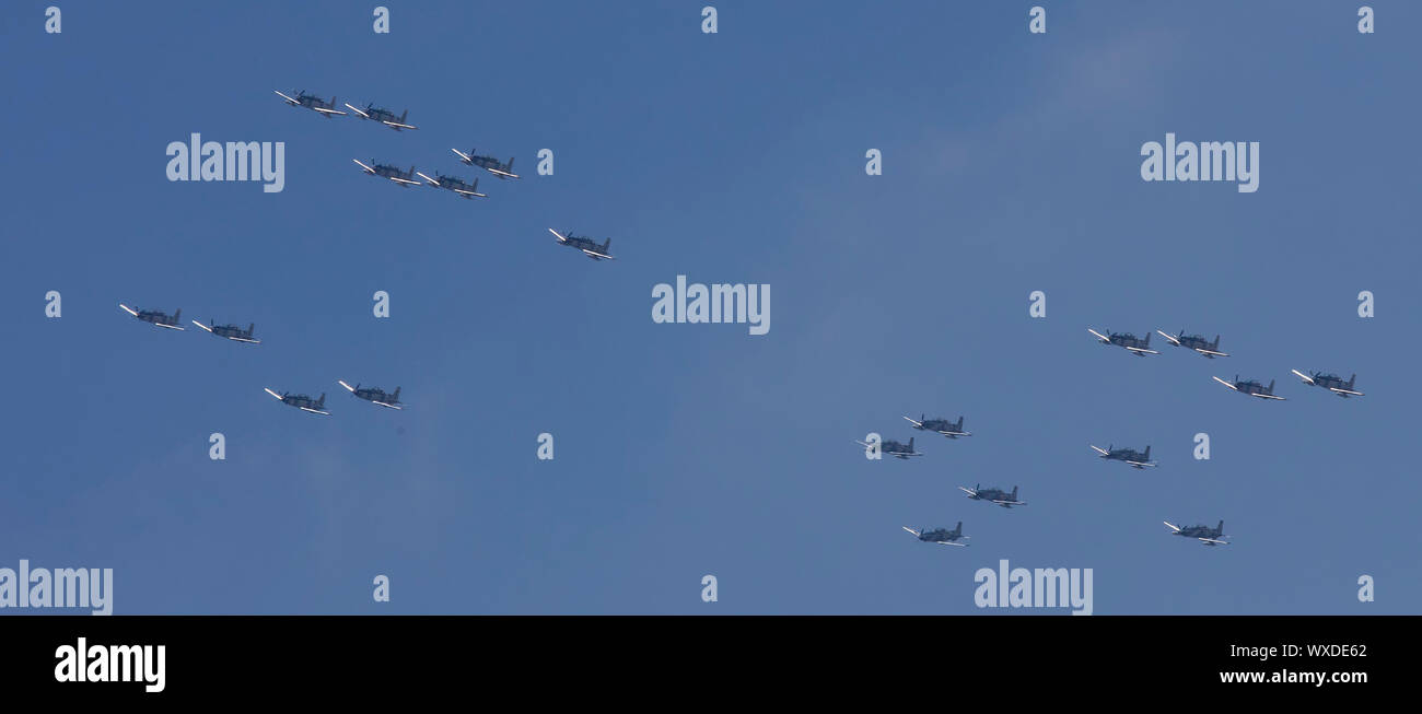 Il flypast dell'aeronautica messicana il giorno dell'indipendenza Foto Stock