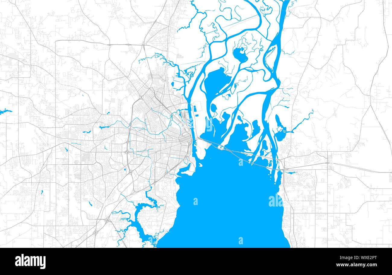 Ricco di vettore dettagliata mappa area di Mobile, Alabama, Stati Uniti d'America. Mappa modello per arredamento di casa. Illustrazione Vettoriale
