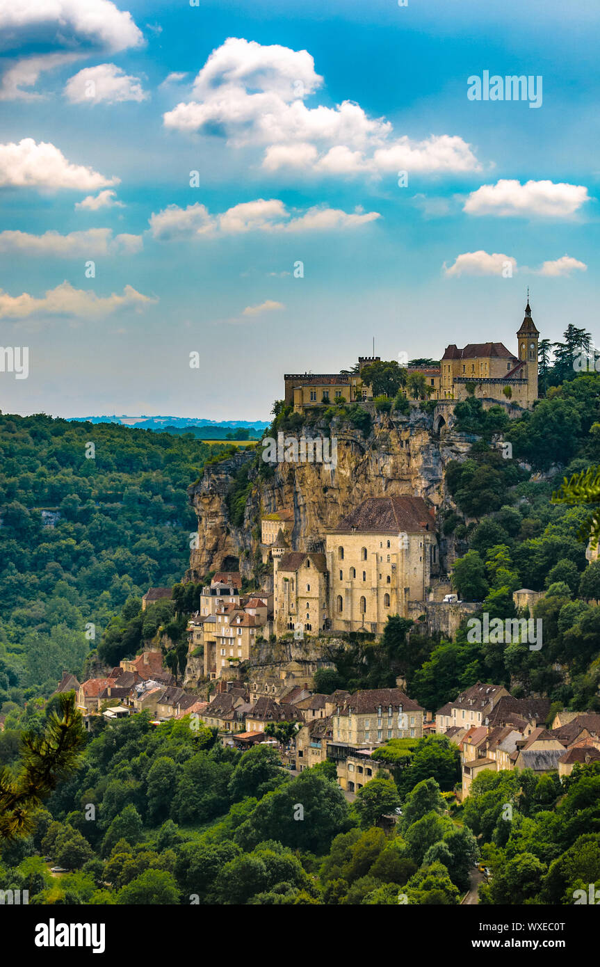 Rocamadour bellissimo villaggio clifftop nel centro-sud della Francia. Foto Stock