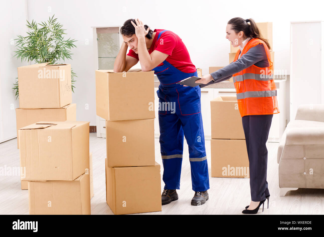 Professional movers facendo home delocalizzazione Foto Stock