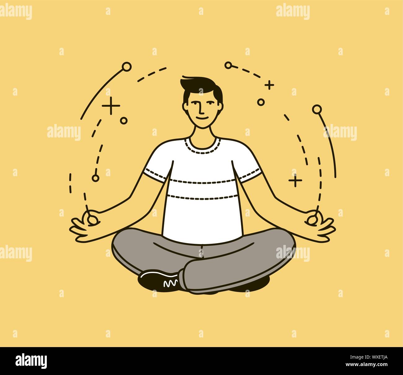 Uomo che fa yoga. Meditazione, relax in stile lineare. Illustrazione vettoriale Illustrazione Vettoriale