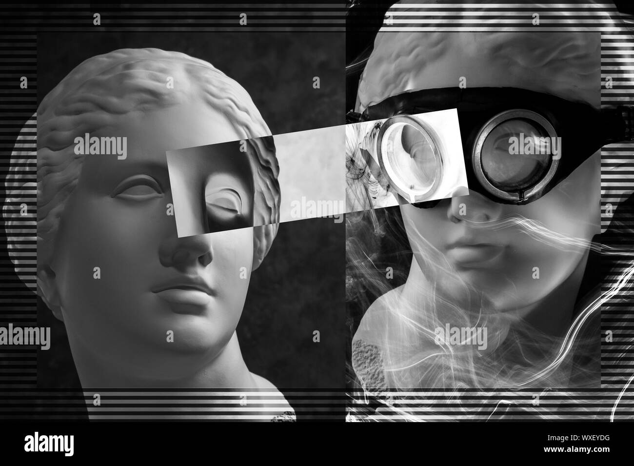 Moderna arte concettuale poster con antica statua di busto di Venere. Collage di arte contemporanea. Foto Stock