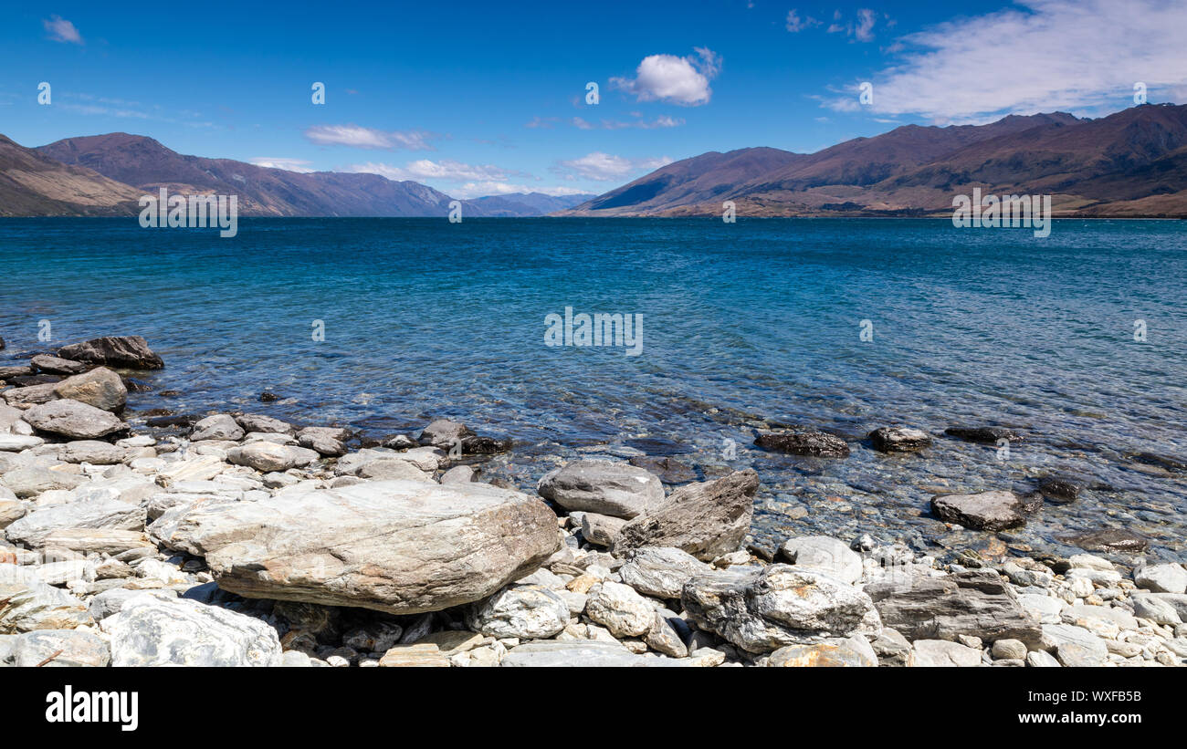 Il lago Wanaka; Nuova Zelanda isola del sud Foto Stock