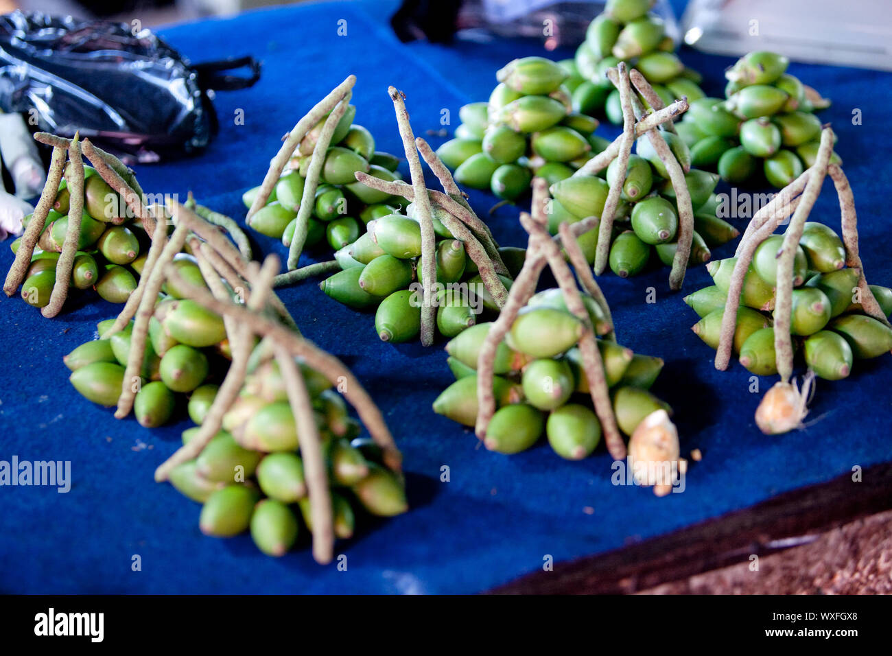 Noci di arec dado (betel dado) in vendita in un mercato Foto Stock