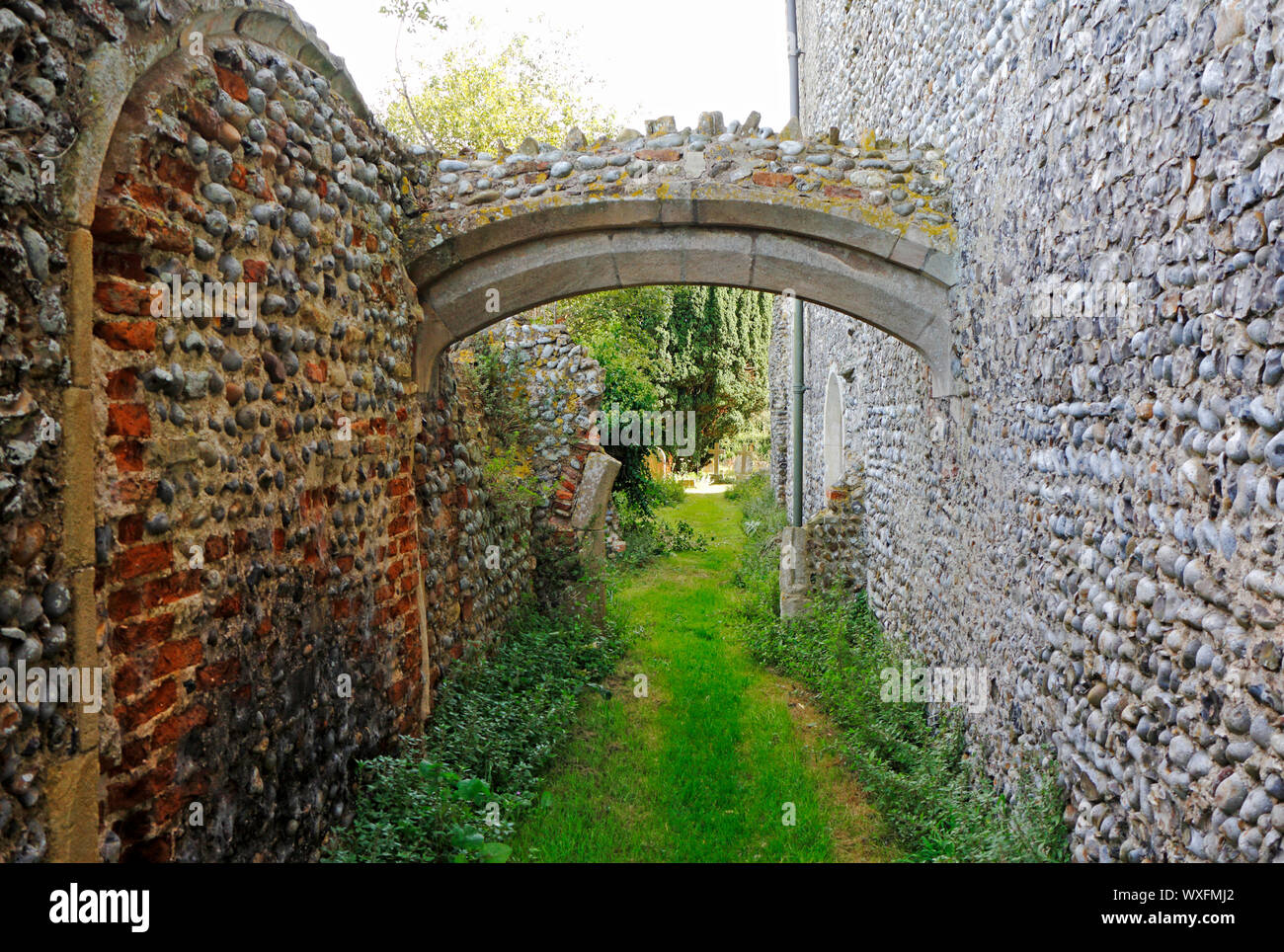 I dettagli dei resti di un Priorato trinitaria alla parete nord della chiesa parrocchiale di Santa Trinità a Ingham, Norfolk, Inghilterra, Regno Unito, Europa. Foto Stock