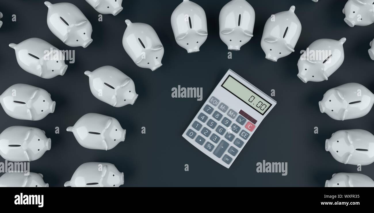 Salvadanaio di bianco le banche calcolatrice Foto Stock