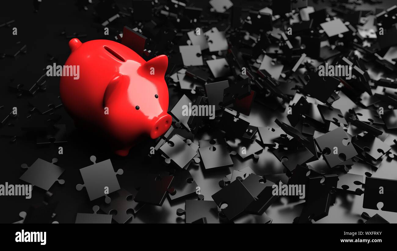 La strategia di investimento - Rosso Salvadanaio con Puzzle nero Foto Stock