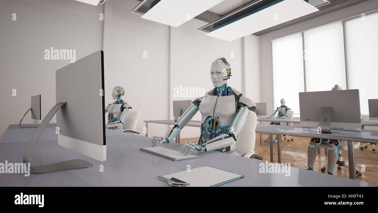Robot Umanoidi Open Space Office Foto Stock