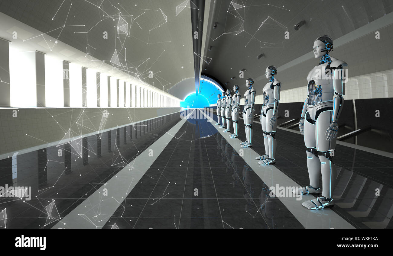 Robot Umanoidi Tunnel Foto Stock