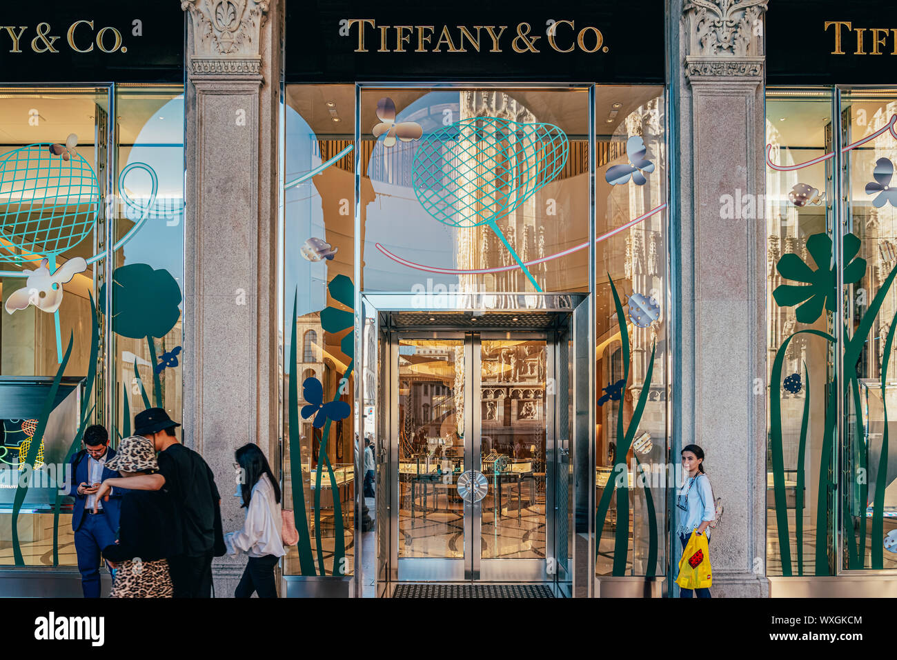 Milano, Italia - 30 Maggio 2019: Tiffany o Tiffany's è un americano in tutto il mondo gioielli di lusso e Rivenditore di specialità, con sede a New York City. Foto Stock