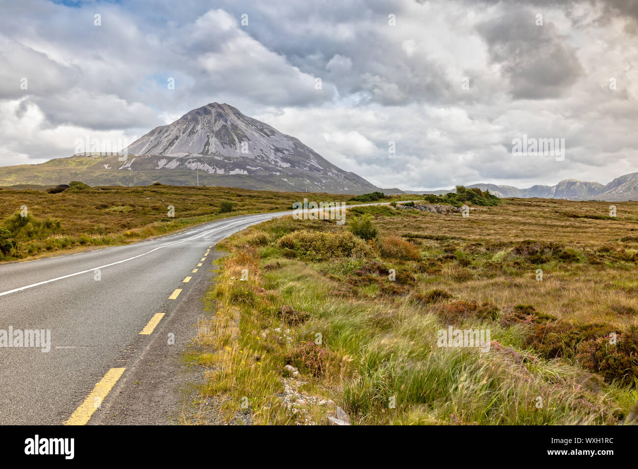 Vista sulla montagna Errigal e il paesaggio Foto Stock