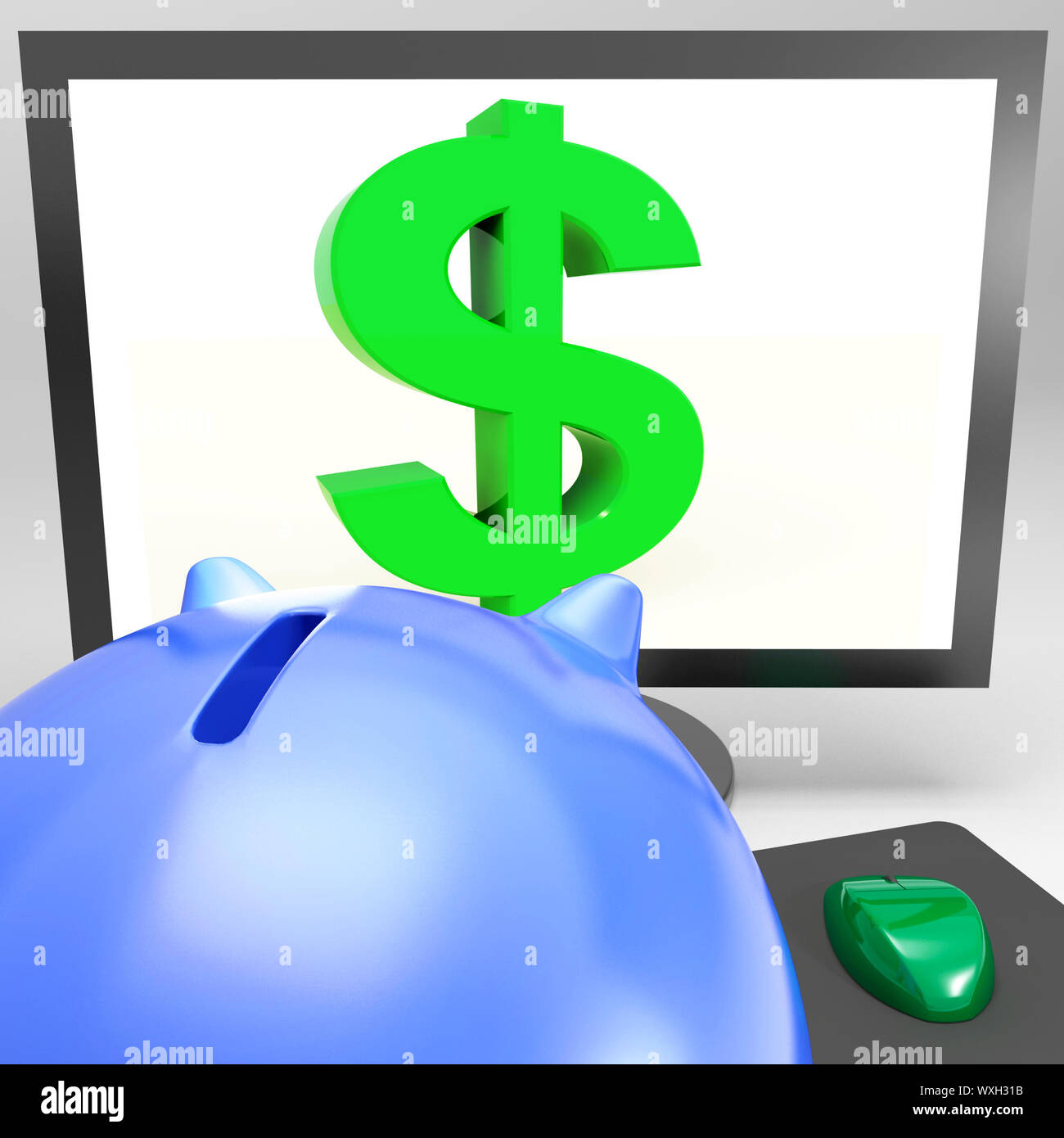 Simbolo del dollaro sul Monitor mostra moneta americana e la prosperità Foto Stock