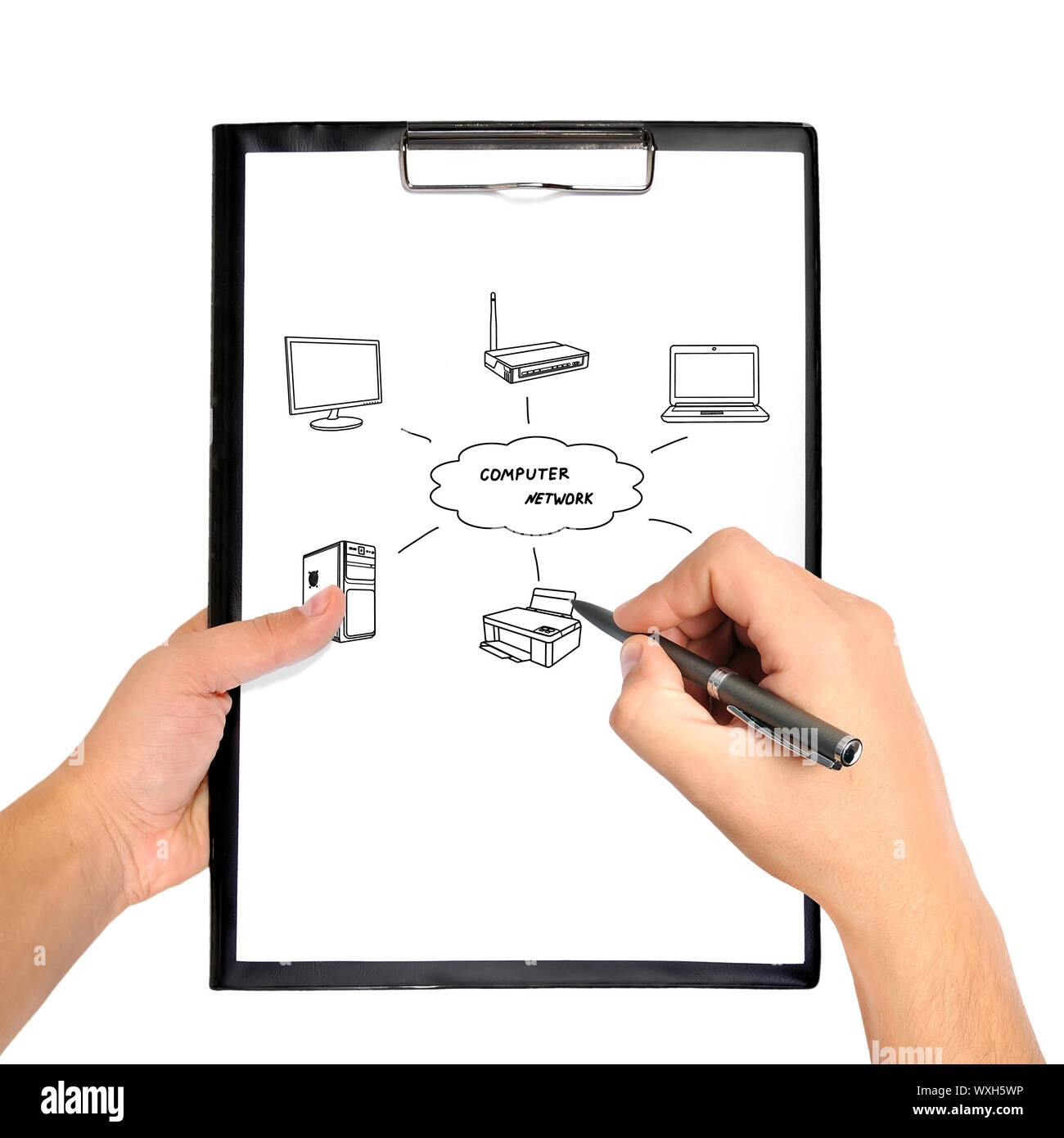 Disegno a mano sistema wi-fi negli appunti Foto Stock