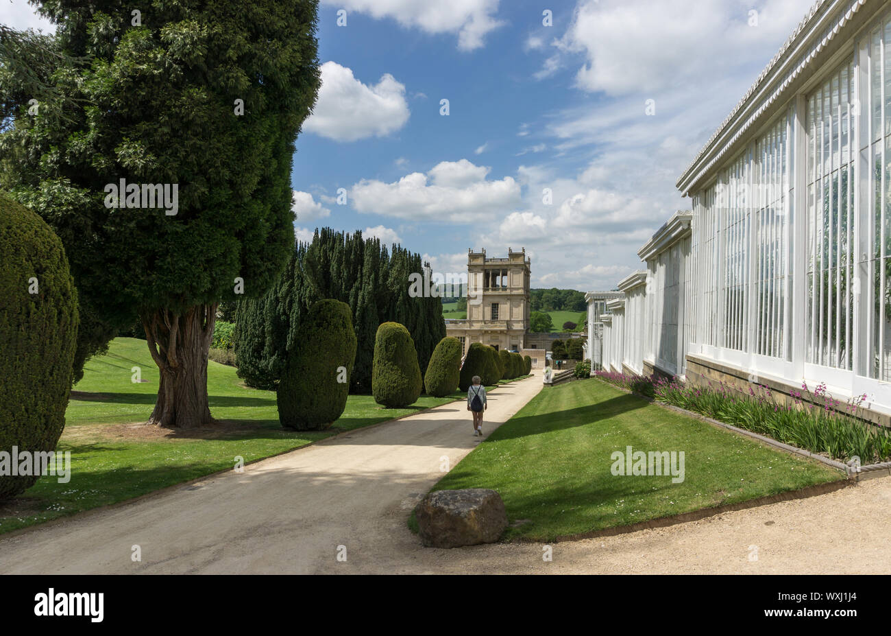 I giardini in estate, la Chatsworth House, un inglese di dimora signorile, Derbyshire, Regno Unito Foto Stock