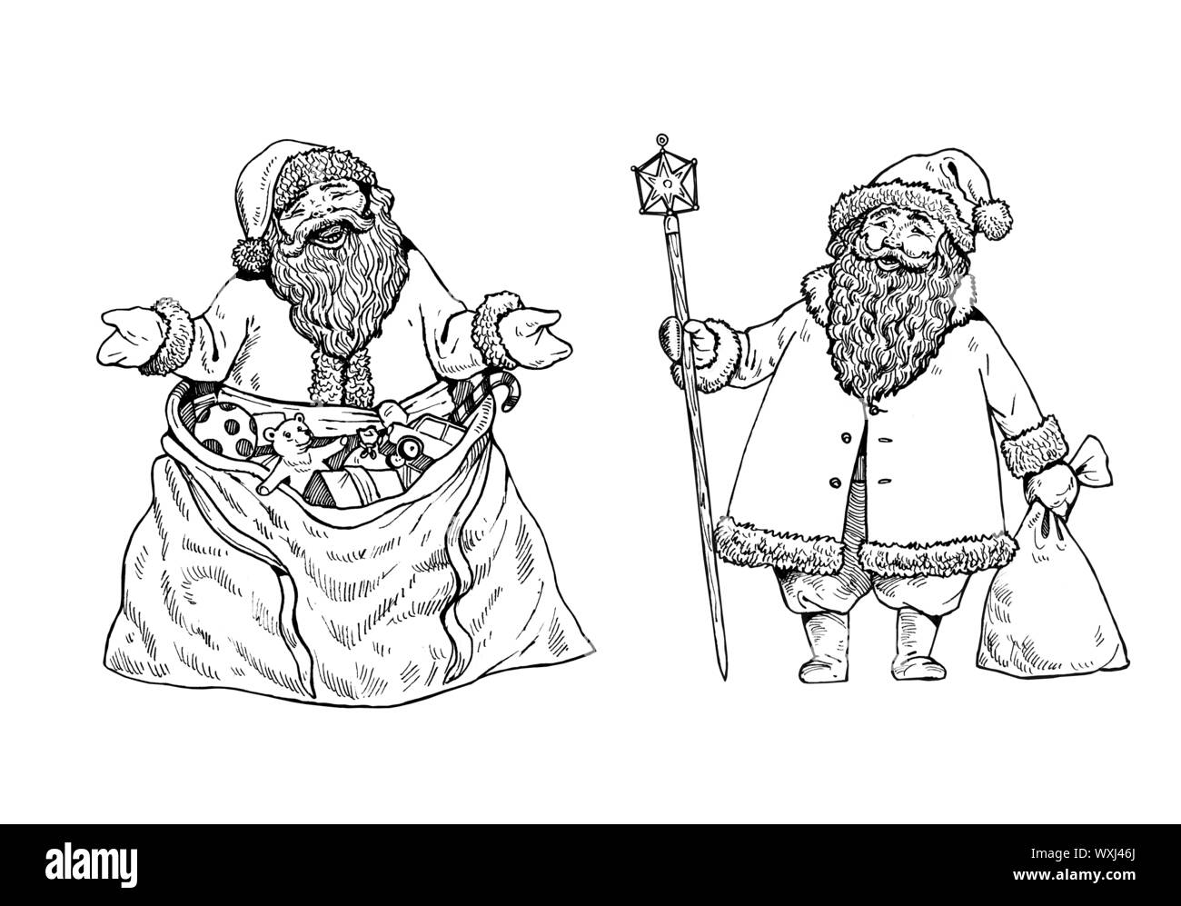 Funny Santa Claus. Buon Natale illustrazione. Scheda di Natale per un felice anno nuovo. Foto Stock