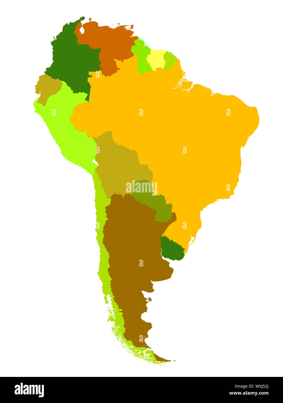 Sud America mappa contro uno sfondo bianco Foto Stock