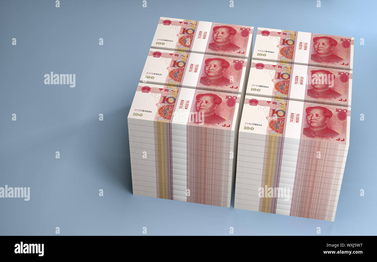 Pile di cinesi 100 Yuan fatture. - Il rendering 3D Foto Stock