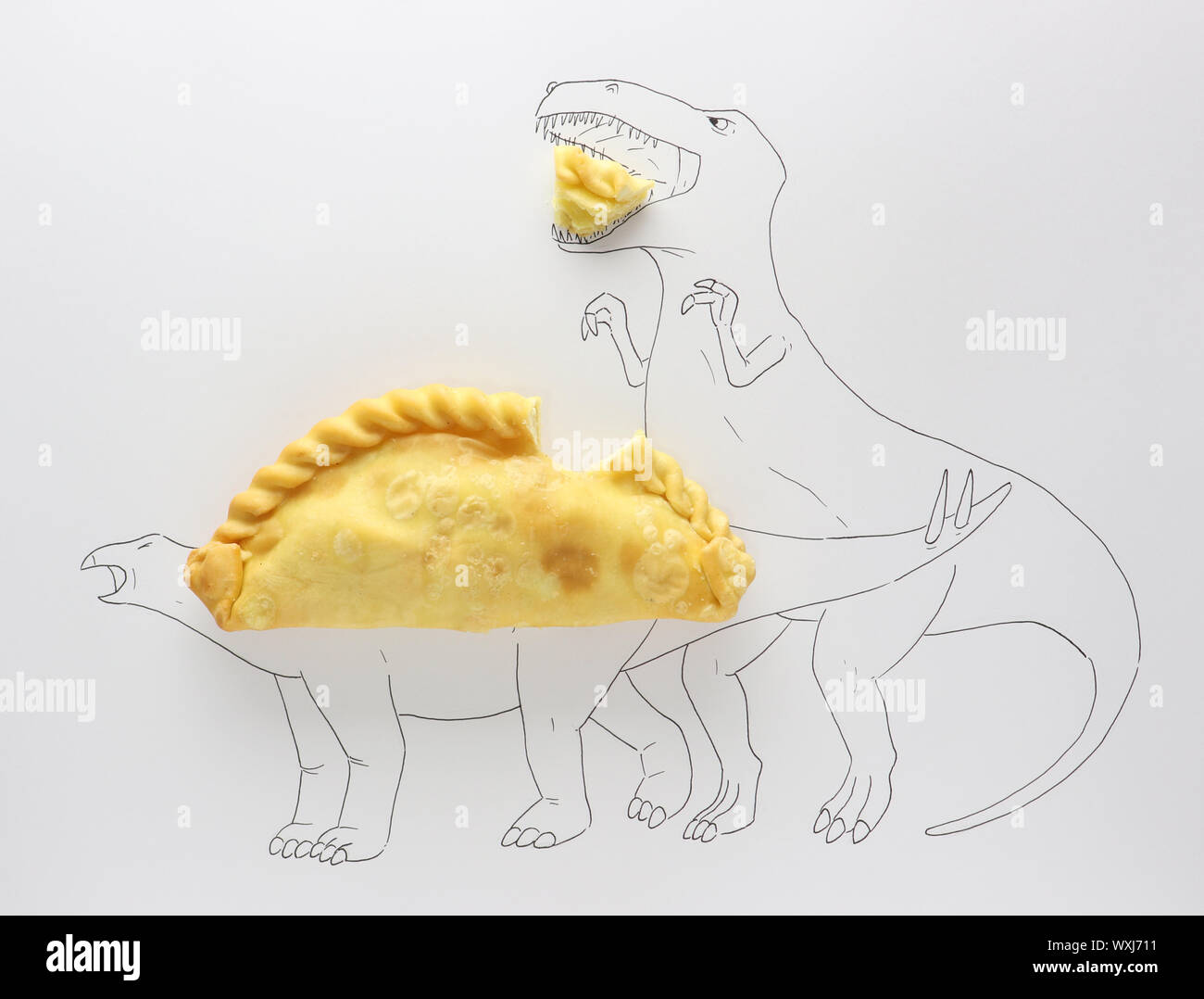 Conceptual t-rex attaccando un stegosaurus Foto Stock