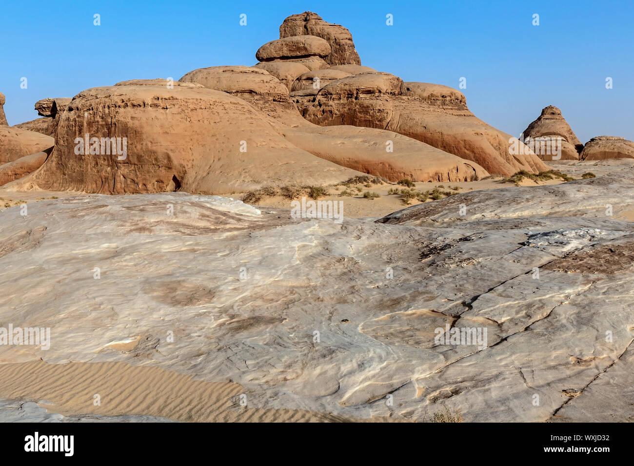La montagna di pietra arenaria, Al-Ula, Medina, Arabia Saudita Foto Stock