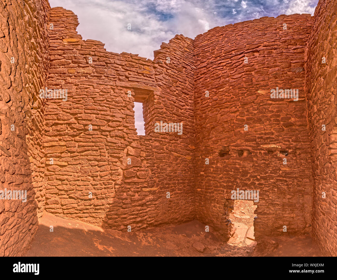 Vista interna di Wukoki Rovine Pueblo, Wupatki National Monument, Arizona, Stati Uniti Foto Stock