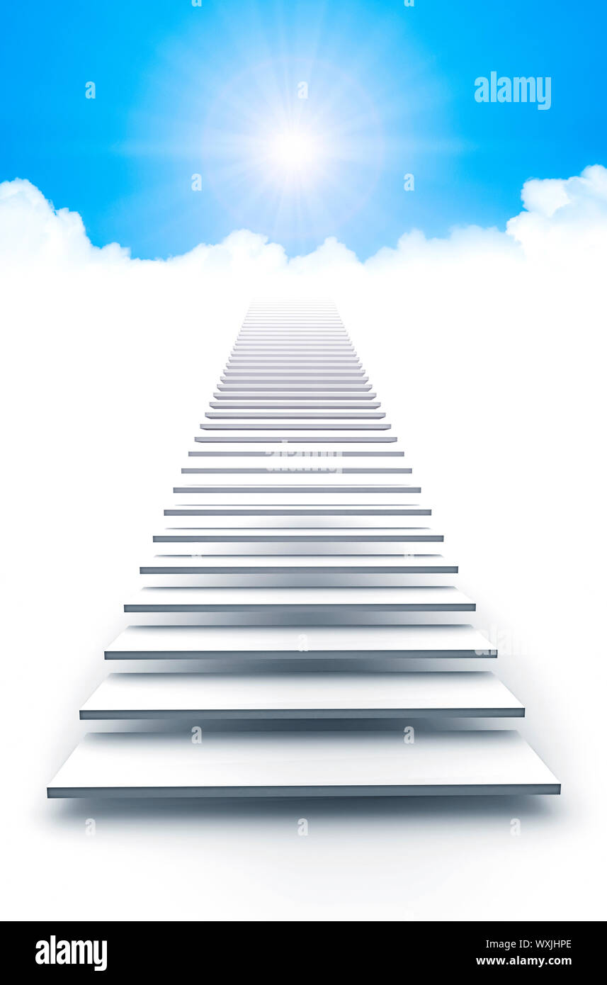 Una immagine di una scalinata bianca al cielo Foto Stock