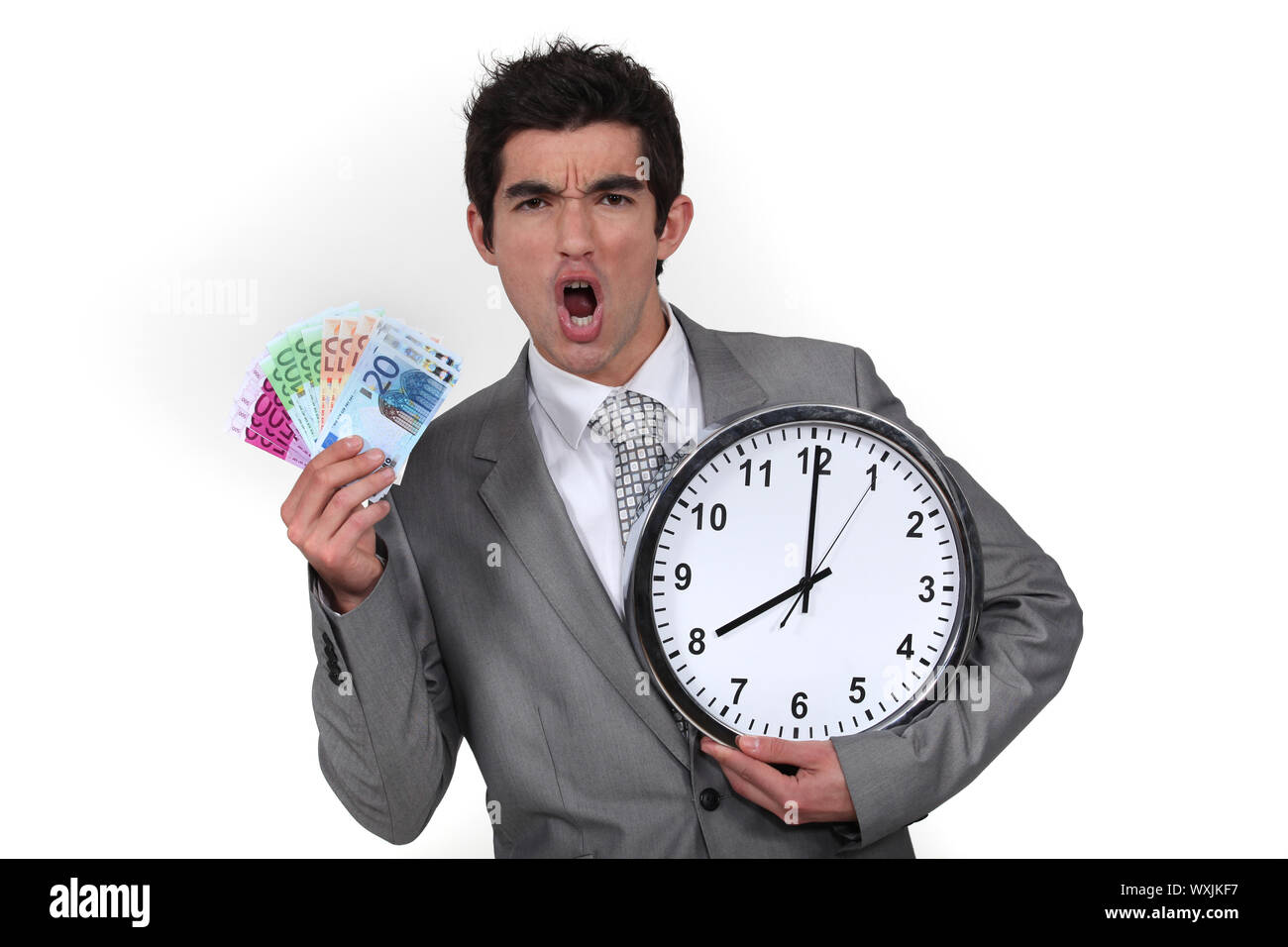 Imprenditore animata con orologio e denaro Foto Stock
