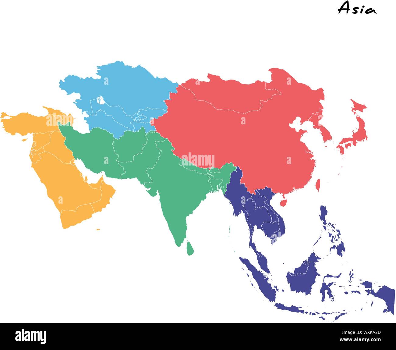 Alta qualità Mappa di Asia con i confini delle regioni Illustrazione Vettoriale