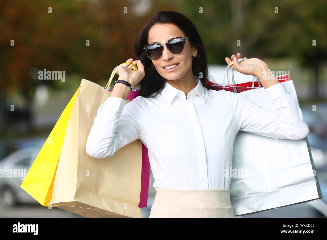 Businesslady su shopping alla moda Foto Stock
