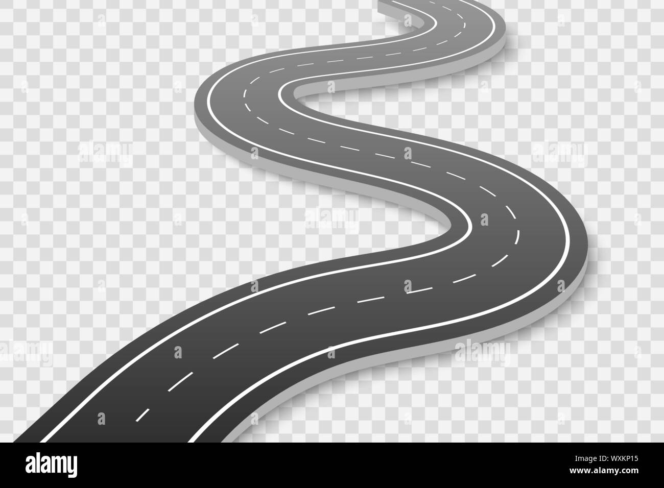 Strada tortuosa su uno sfondo trasparente. Tratto di strada percorso modello infografico Illustrazione Vettoriale