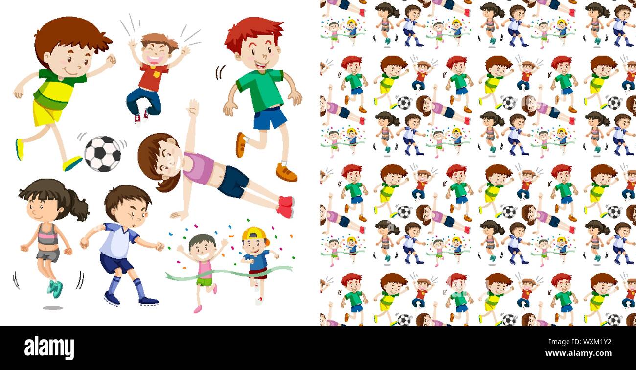 Set di sfondo senza soluzione di continuità con la progettazione di oggetti isolati tema - sport illustrazione Illustrazione Vettoriale