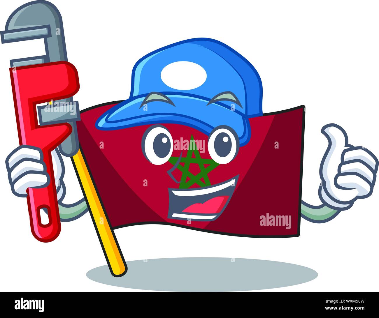 Plumber Bandiera del Marocco aderisce alla parete mascotte Illustrazione Vettoriale