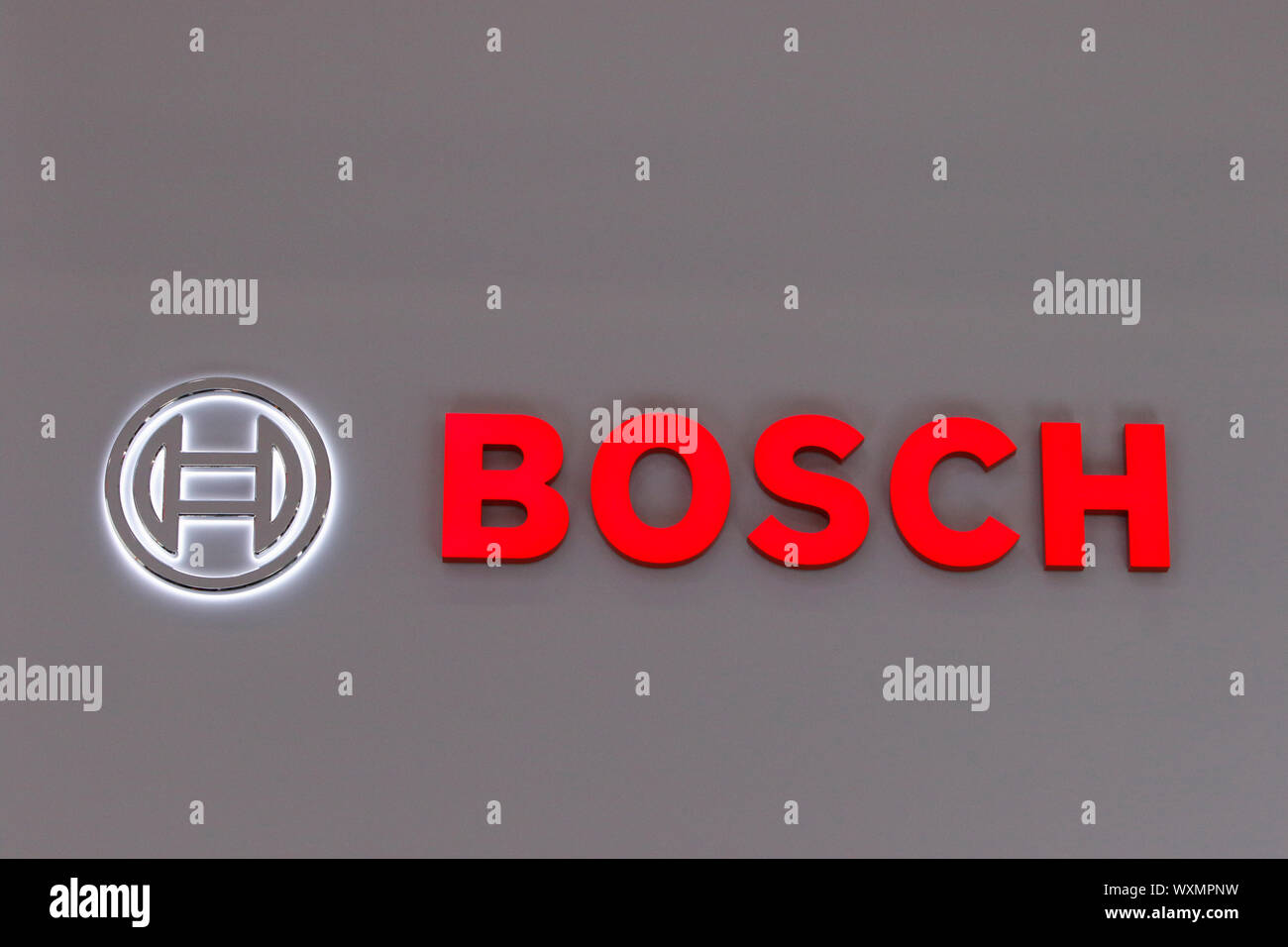 Francoforte, Germania. Xii Sep, 2019. Il logo del costruttore tedesco Bosch al 2019 Internationale Automobil-Ausstellung (IAA). (Foto di Michael Debets/Pacific Stampa) Credito: Pacific Press Agency/Alamy Live News Foto Stock