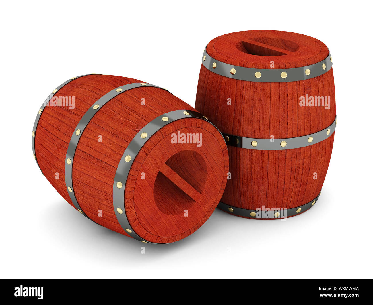 Immagine delle vecchie botti da vino su sfondo bianco Foto Stock