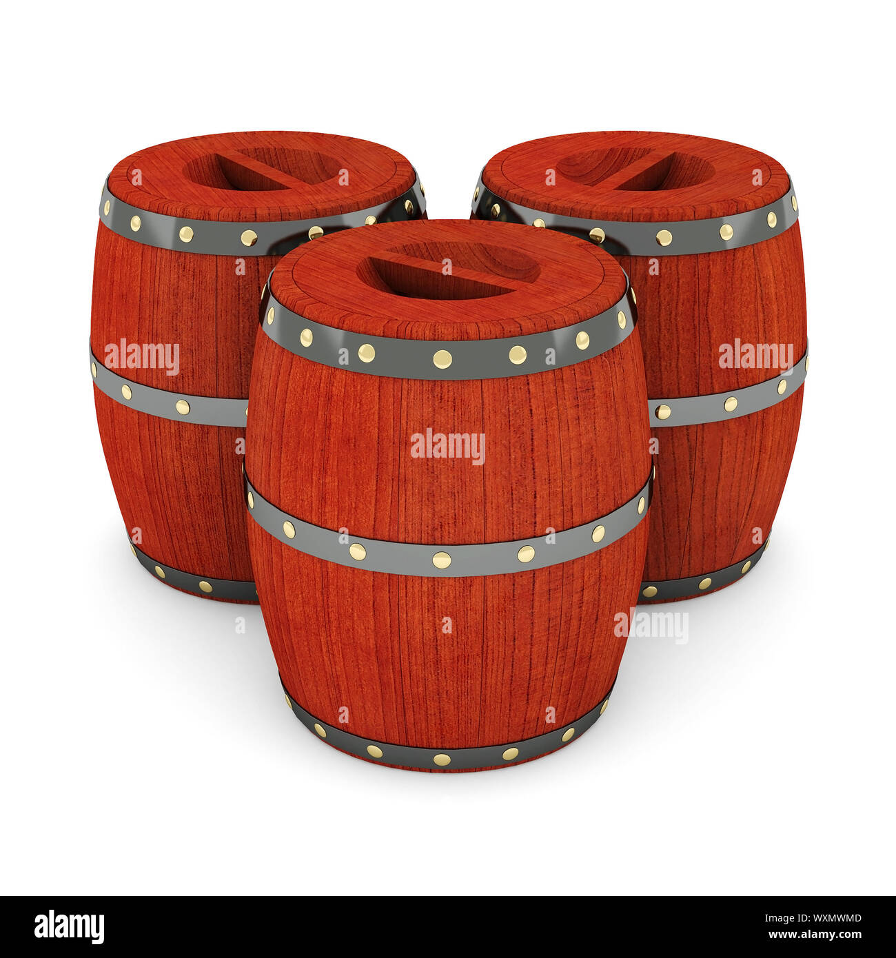 Immagine delle vecchie botti da vino su sfondo bianco Foto Stock