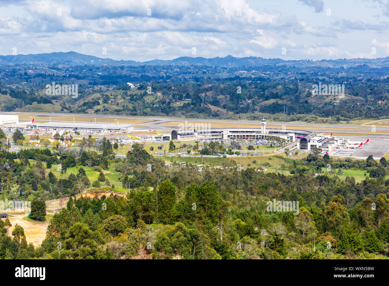 Medellin, Colombia - 25 Gennaio 2019: Panoramica di Medellin Rionegro aeroporto (MDE) in Colombia. Foto Stock