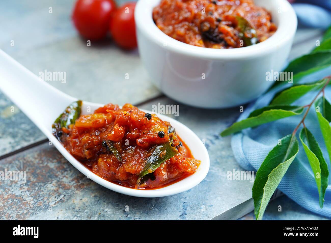 In casa Chutney IndianTomato / Pickle Foto Stock