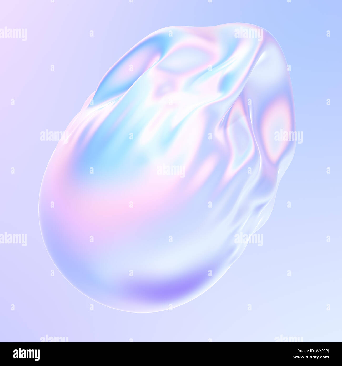 Metallo liquido forma nei colori olografica. La caduta di astratta bolla iridescente di tessuto con pieghe e increspature. Il rendering 3d. Foto Stock