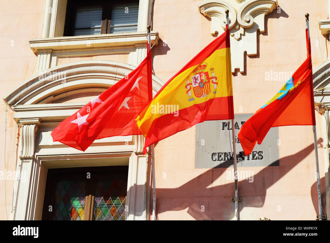 Dettaglio del municipio facciata, Alcala de Henares Foto Stock