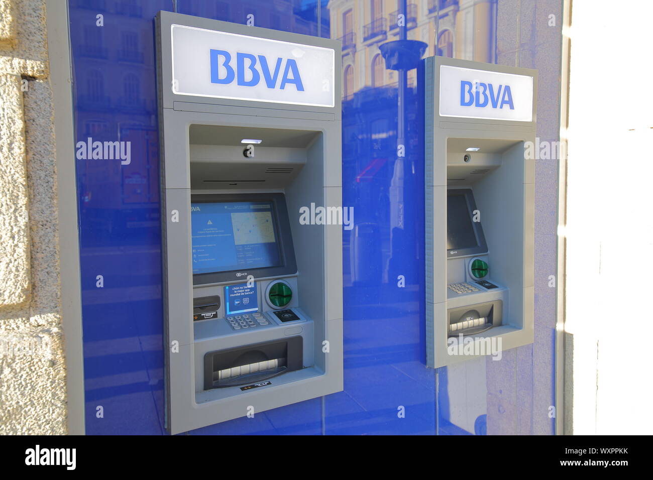 BBVA Banco Bilbao Vizcaya Argentaria banca in Madrid Spagna. Foto Stock
